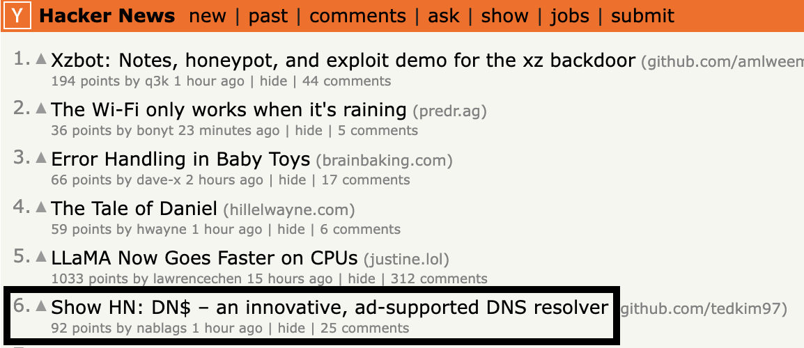 on the front page after one hour